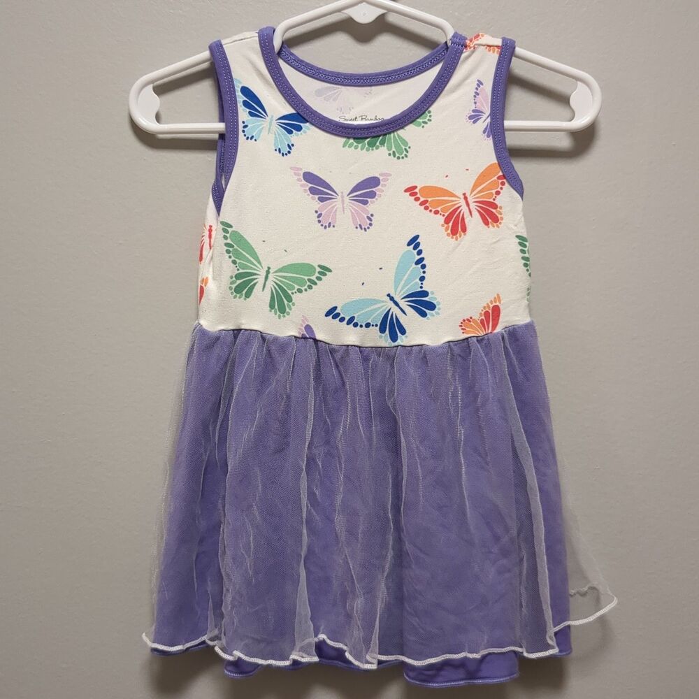 Sweet Bamboo White Purple Butterfly Twirl Tulle Dress - Girls 12/18 Months